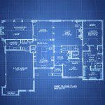 A blueprint of a house on a blue background.