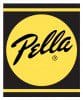 A yellow and black logo with the word pella.